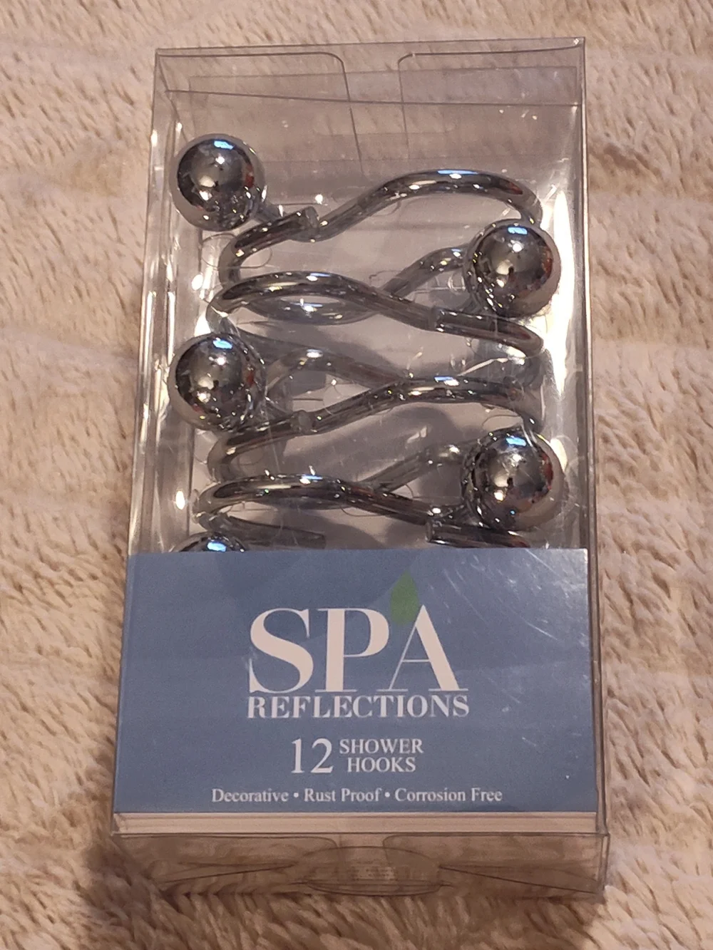 NWT! Spa Reflections Stainless Steel Shower Curtain Hooks - Silver